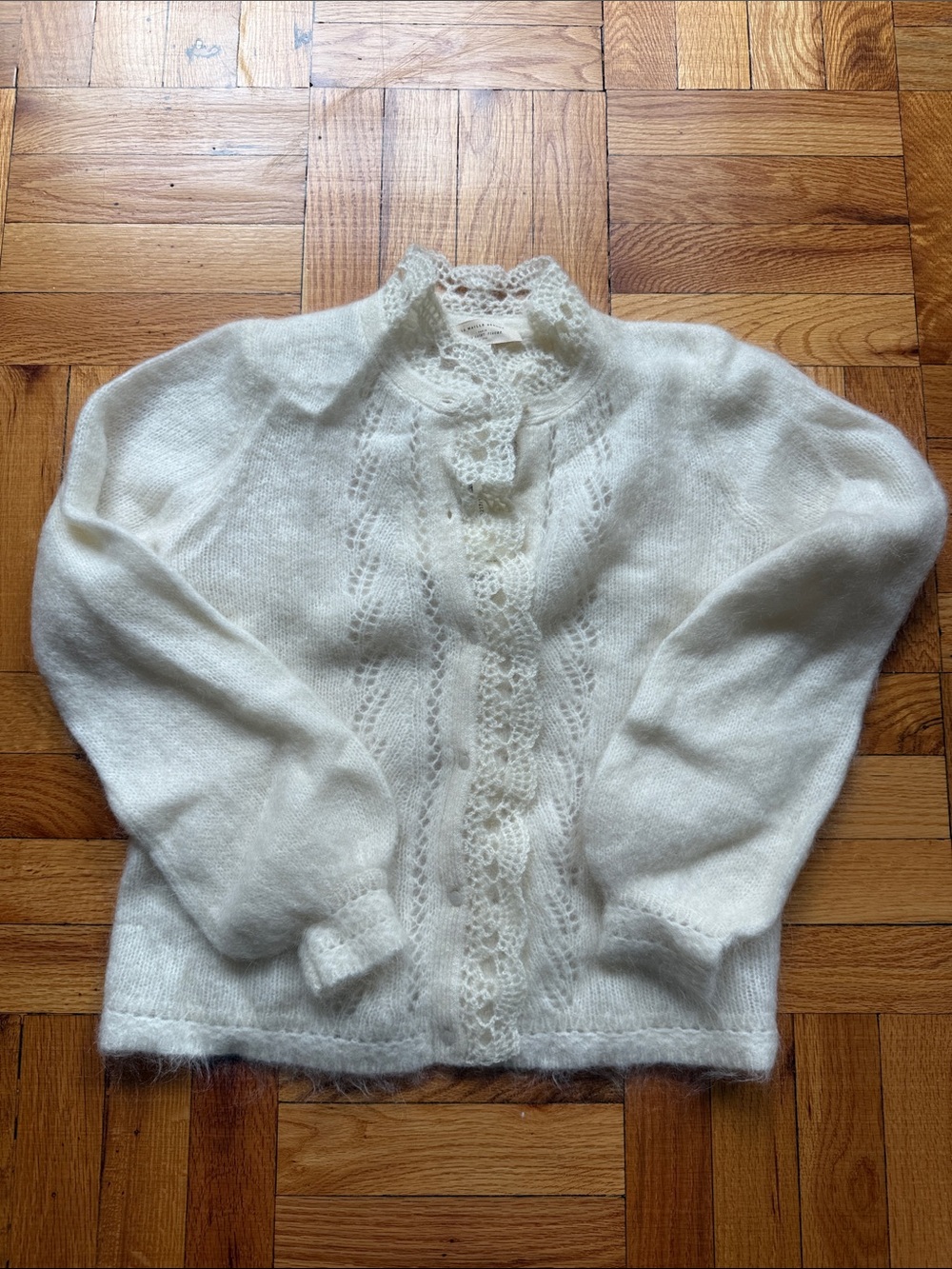 Sezane Cream Lace-Trim Mohair Sweater
